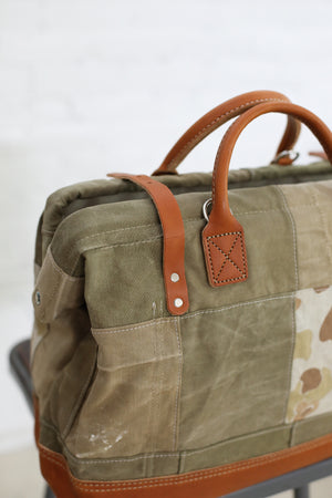 WWII era Salvaged Patchwork Canvas Carryall