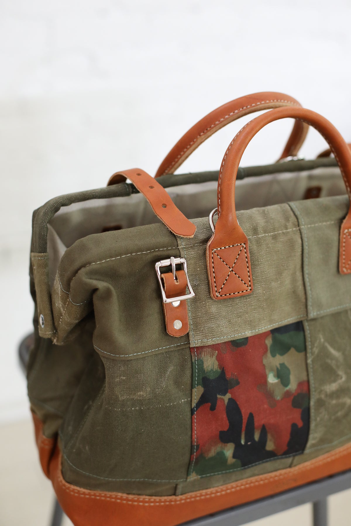 WWII era Salvaged Canvas Patchwork Carryall