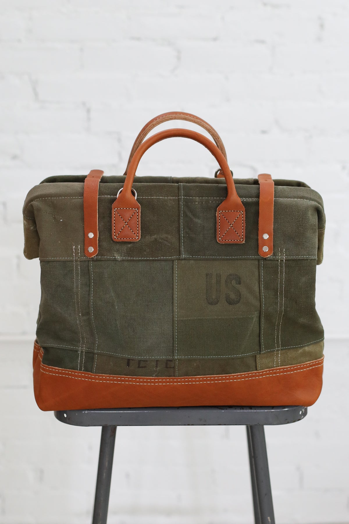 WWII era Salvaged Canvas Patchwork Carryall