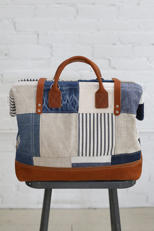 1940's era Salvaged Patchwork Canvas Carryall