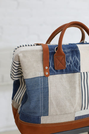 1940's era Salvaged Patchwork Canvas Carryall