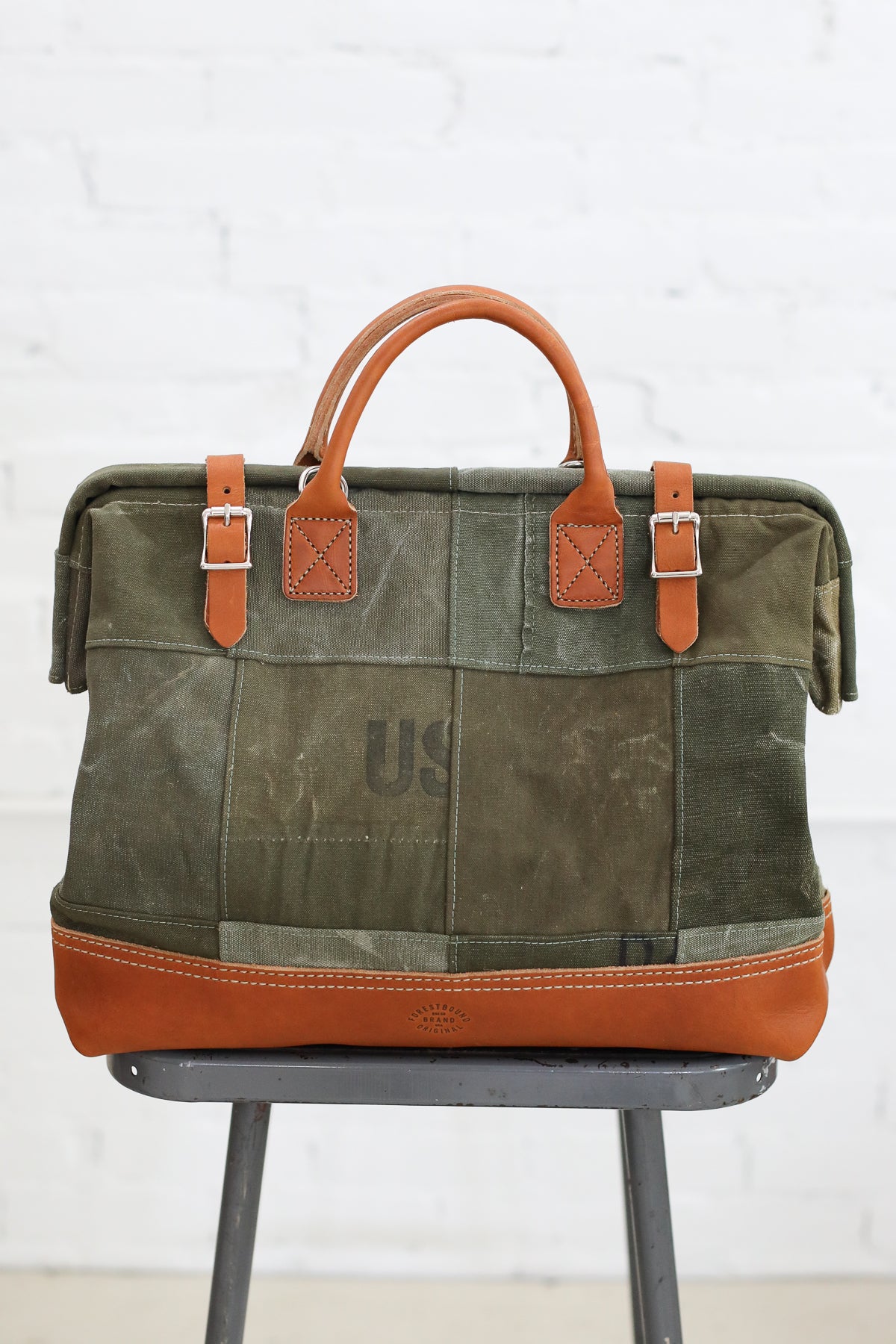 WWII era Salvaged Canvas Patchwork Carryall