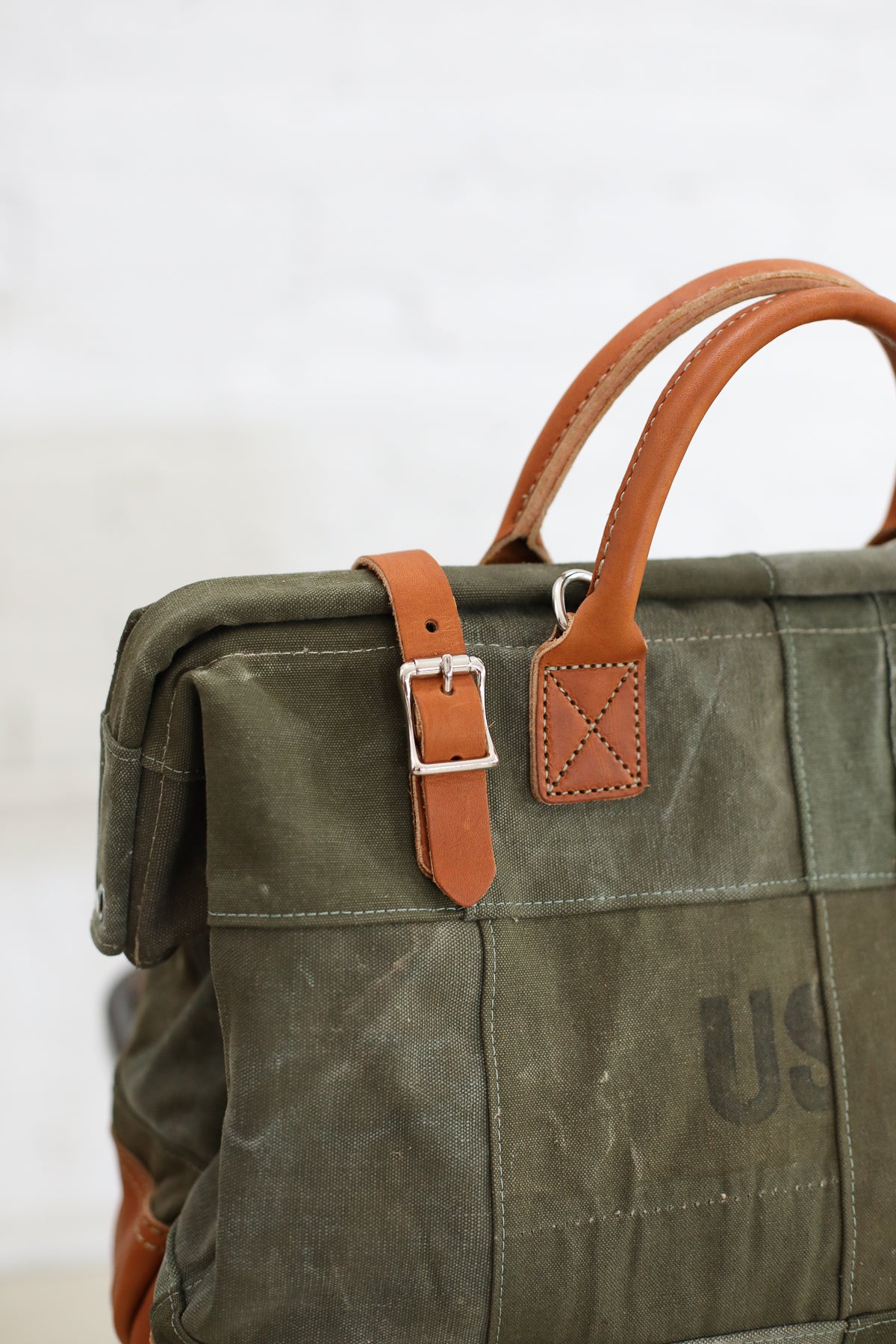 WWII era Salvaged Canvas Patchwork Carryall