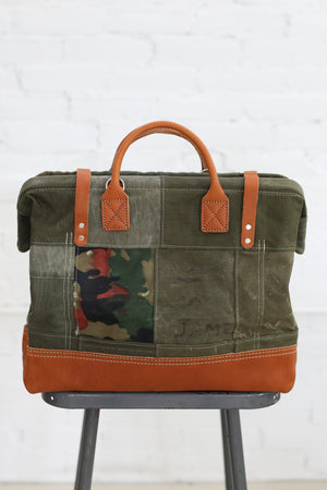 WWII era Salvaged Canvas Patchwork Carryall