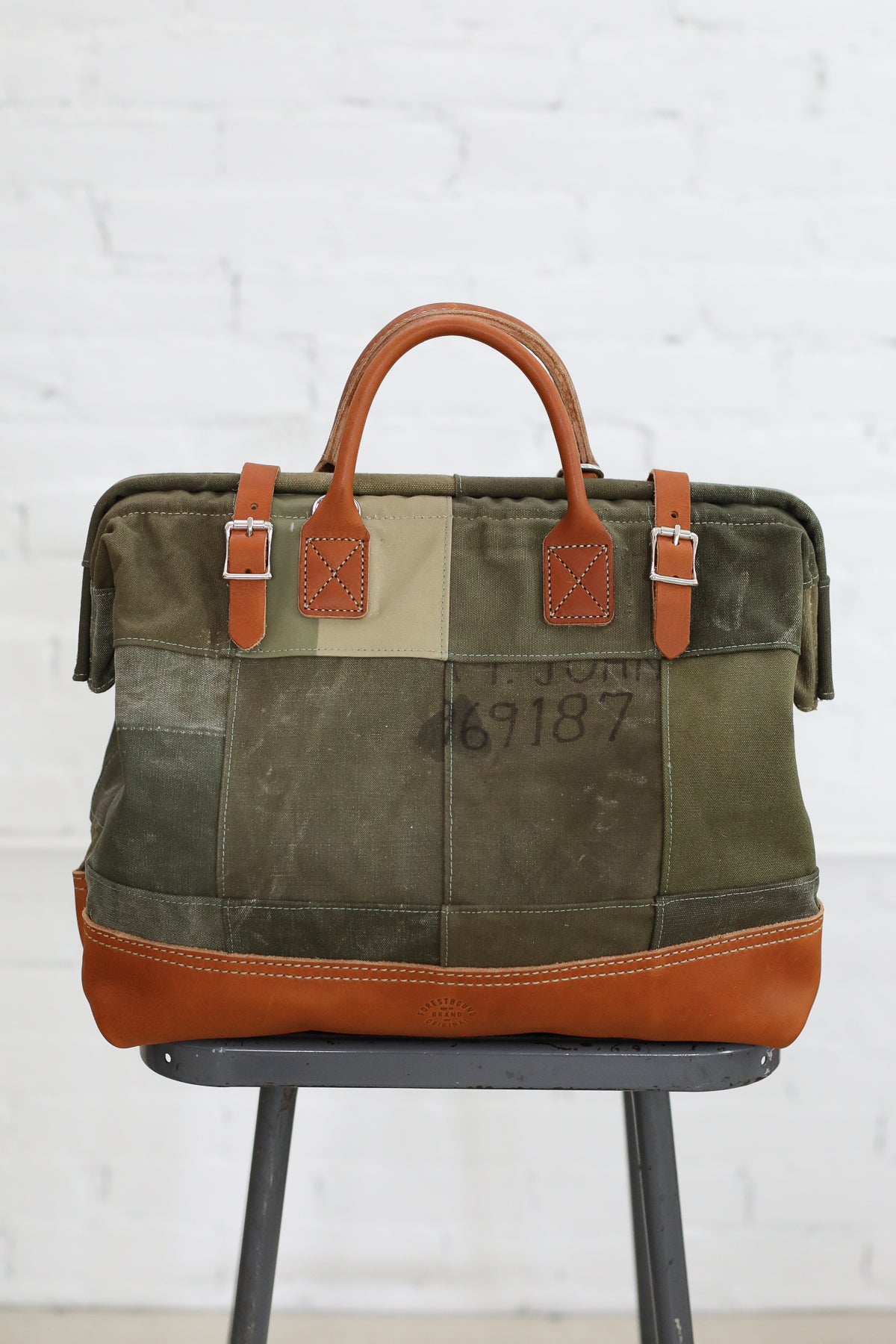 WWII era Salvaged Canvas Patchwork Carryall