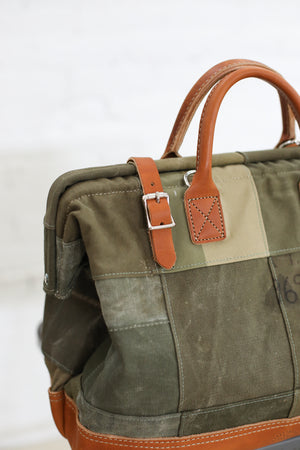 WWII era Salvaged Canvas Patchwork Carryall