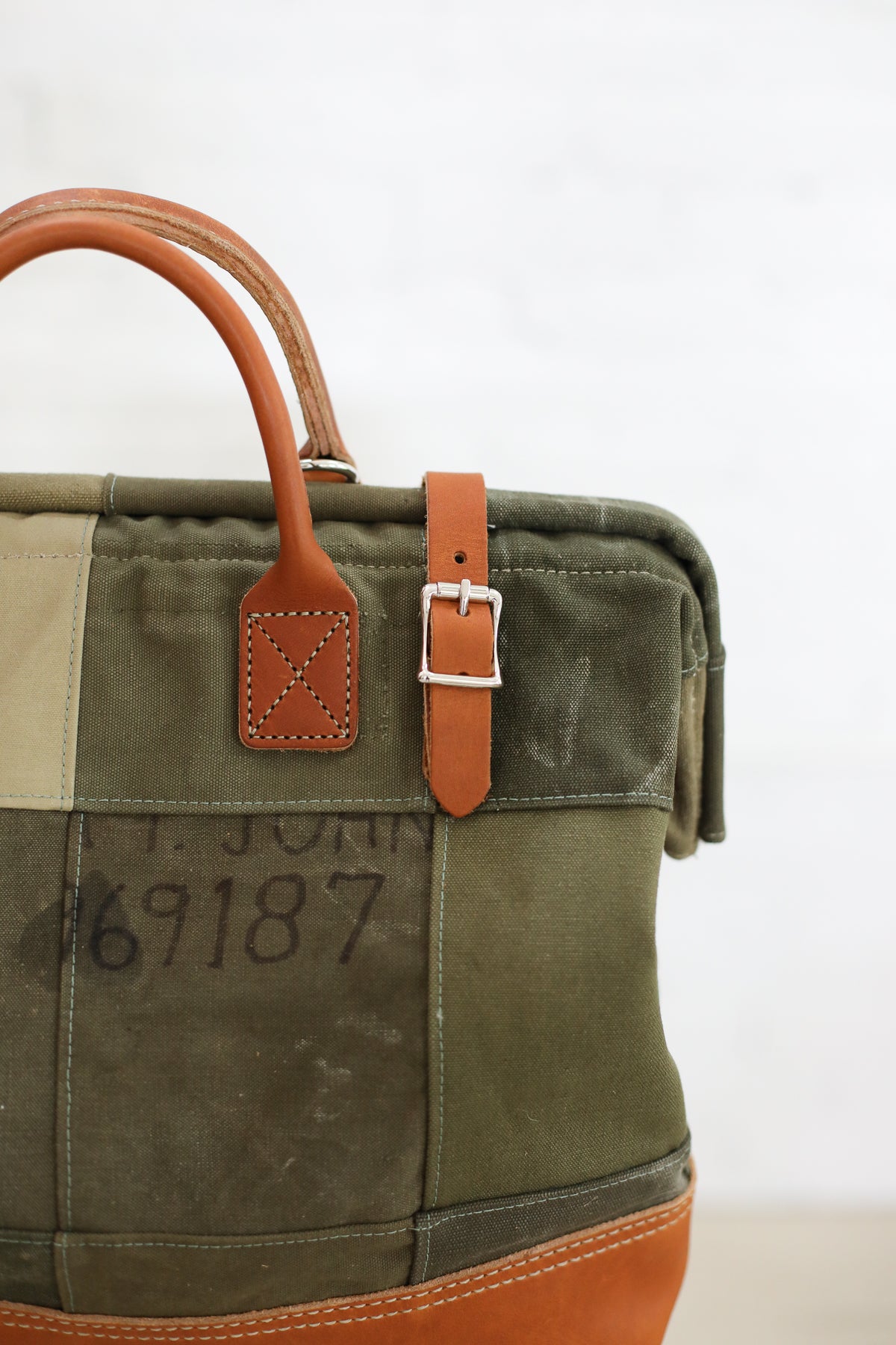 WWII era Salvaged Canvas Patchwork Carryall