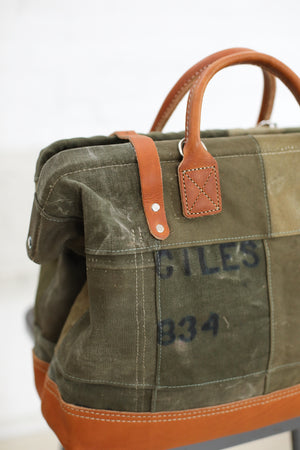 WWII era Salvaged Canvas Patchwork Carryall