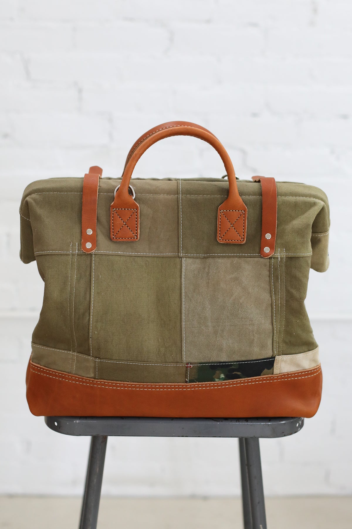 WWII era Salvaged Canvas Patchwork Carryall