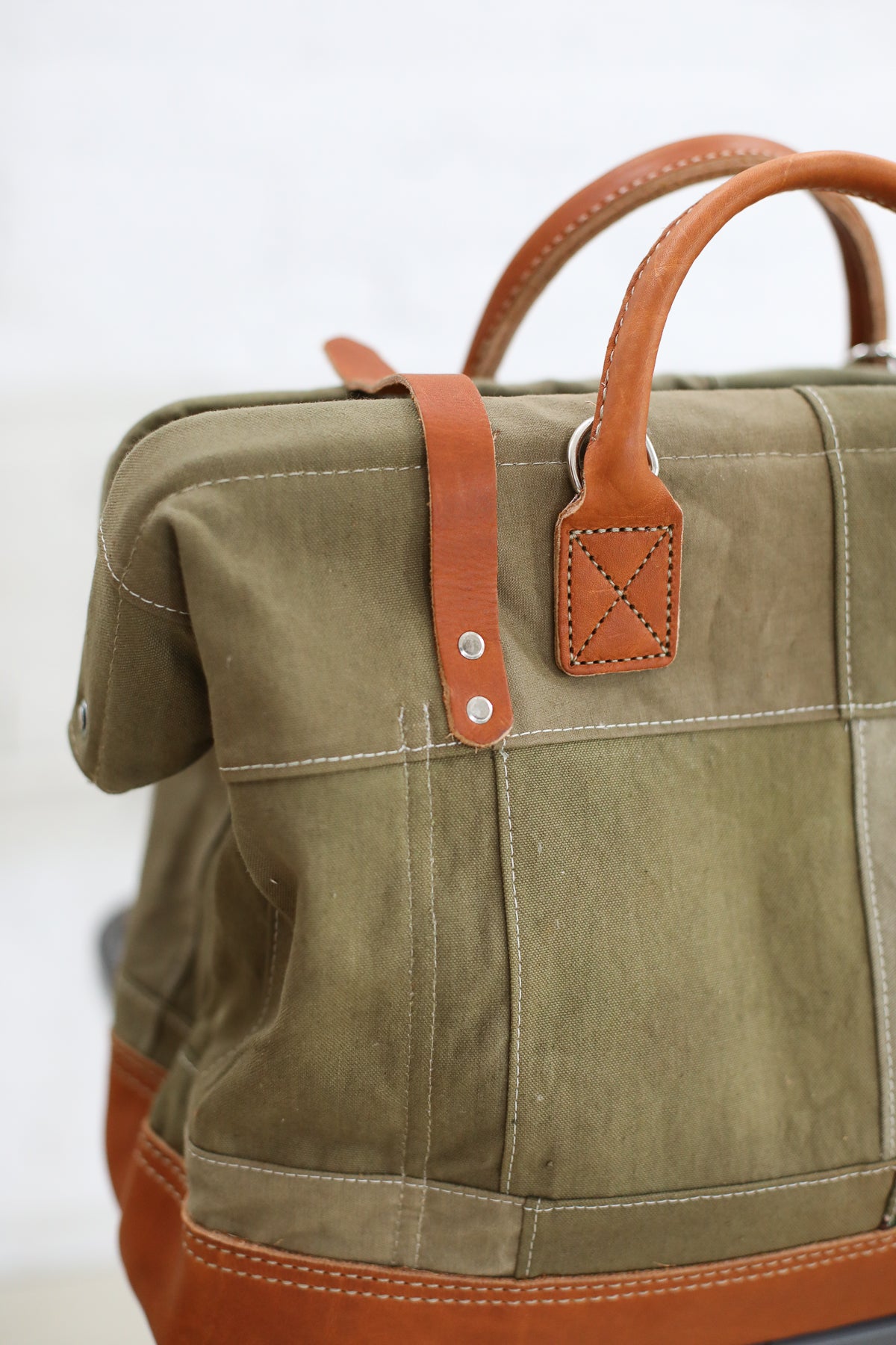 WWII era Salvaged Canvas Patchwork Carryall