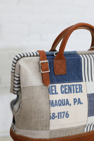 1940's era Salvaged Canvas Patchwork Carryall