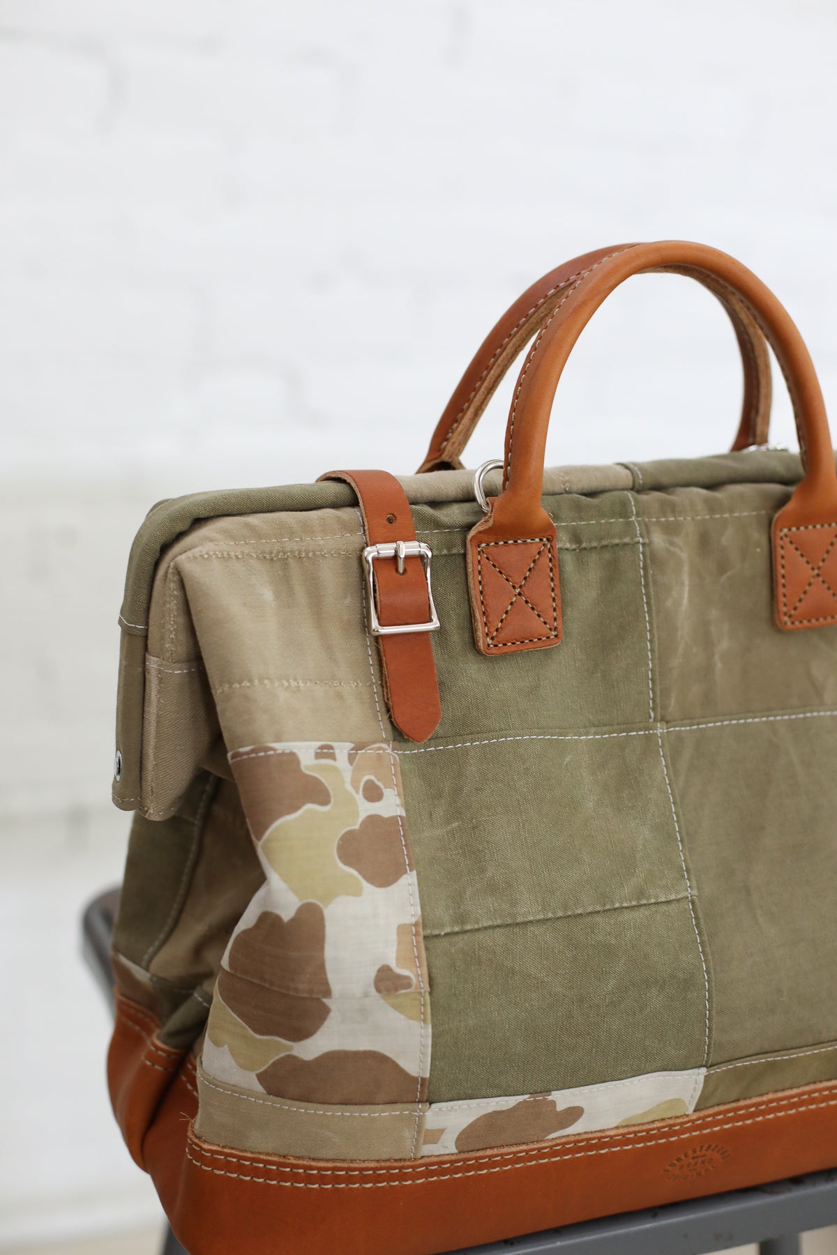 WWII era Salvaged Patchwork Canvas Carryall