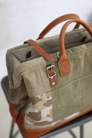 WWII era Salvaged Patchwork Canvas Carryall