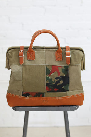 WWII era Salvaged Canvas Patchwork Carryall