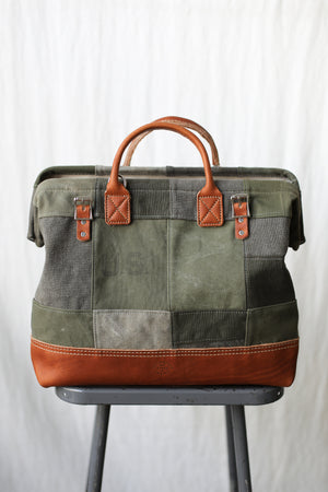 WWII era Salvaged Canvas Patchwork Carryall