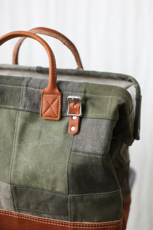 WWII era Salvaged Canvas Patchwork Carryall