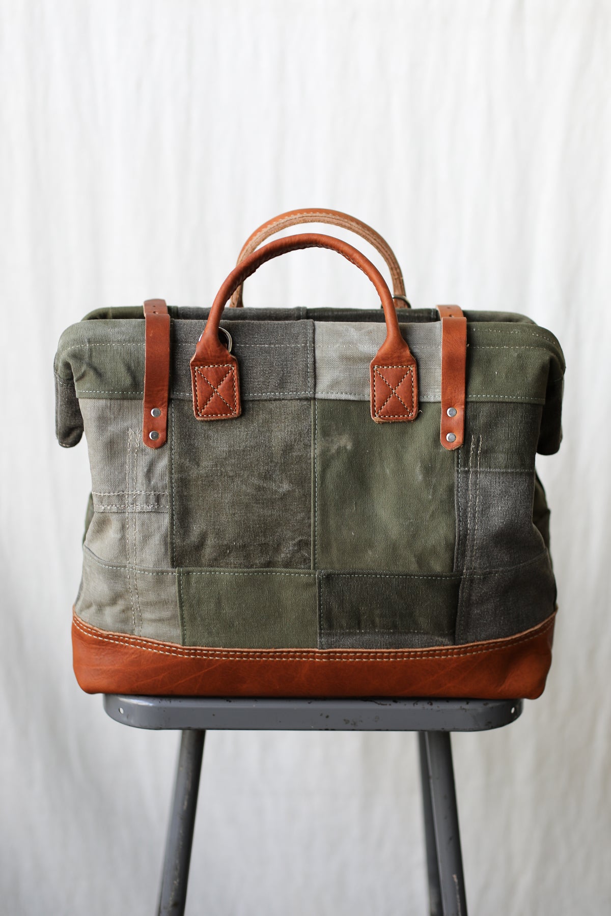 WWII era Salvaged Canvas Patchwork Carryall