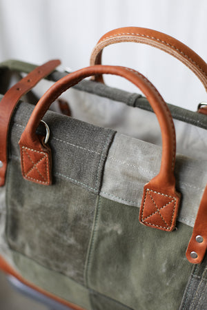 WWII era Salvaged Canvas Patchwork Carryall