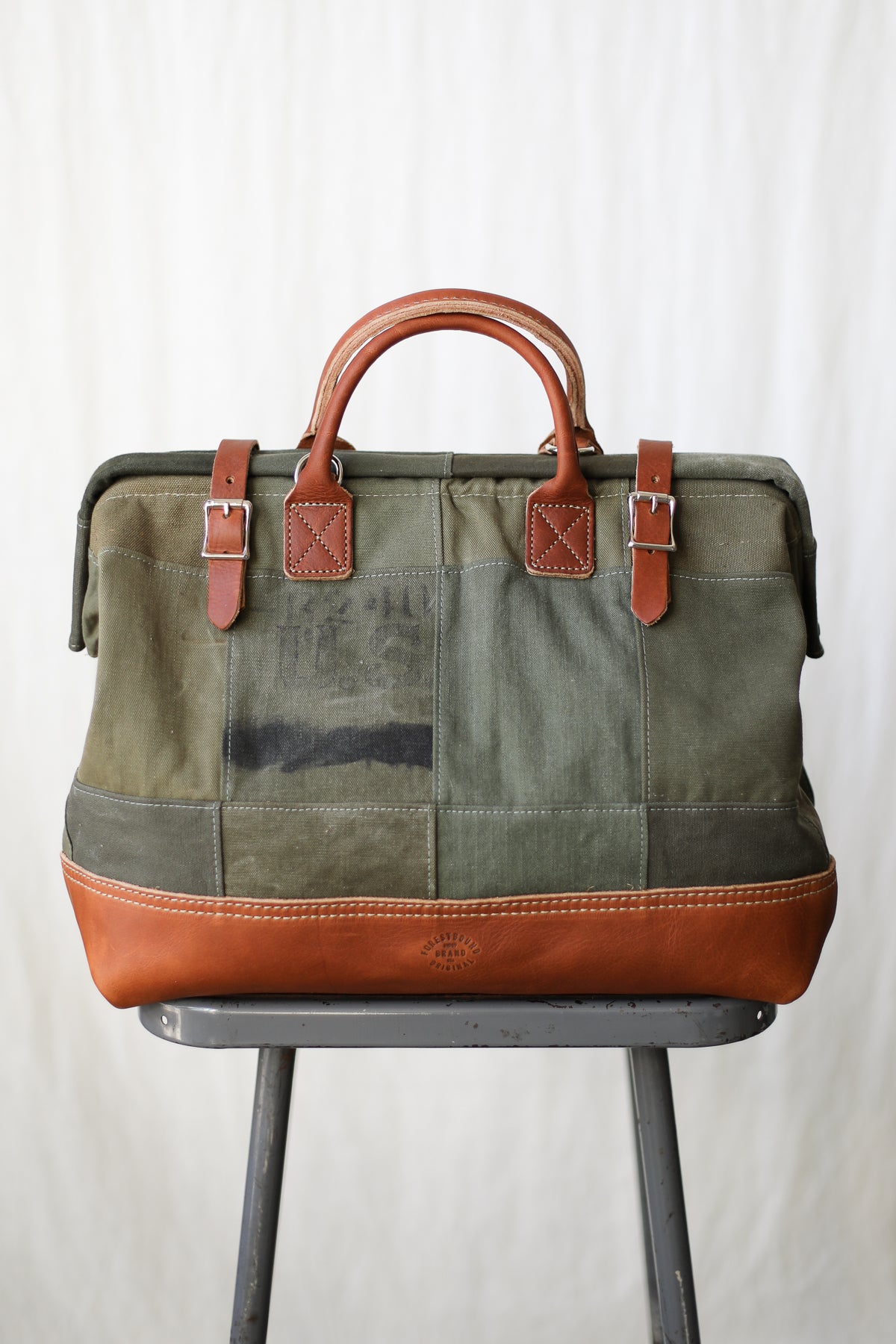 WWII era Salvaged Canvas Patchwork Carryall