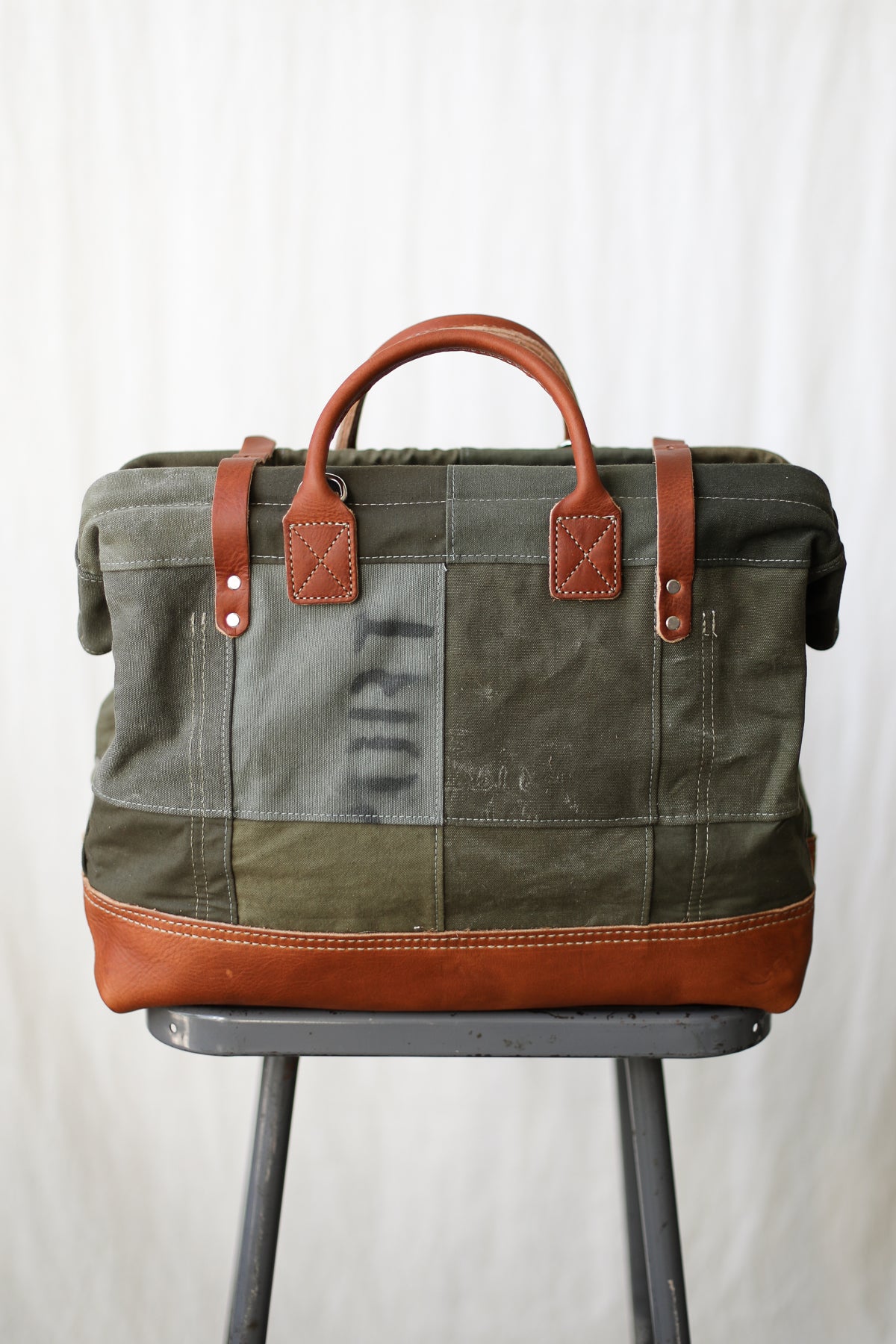 WWII era Salvaged Canvas Patchwork Carryall