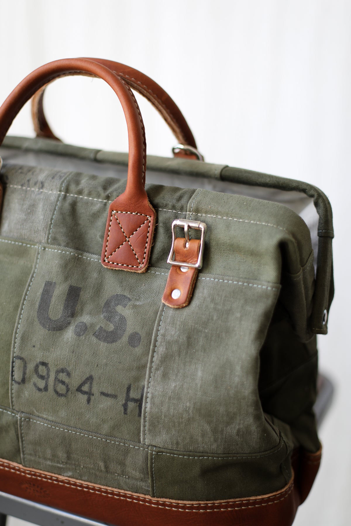 WWII era Salvaged Canvas Patchwork Carryall